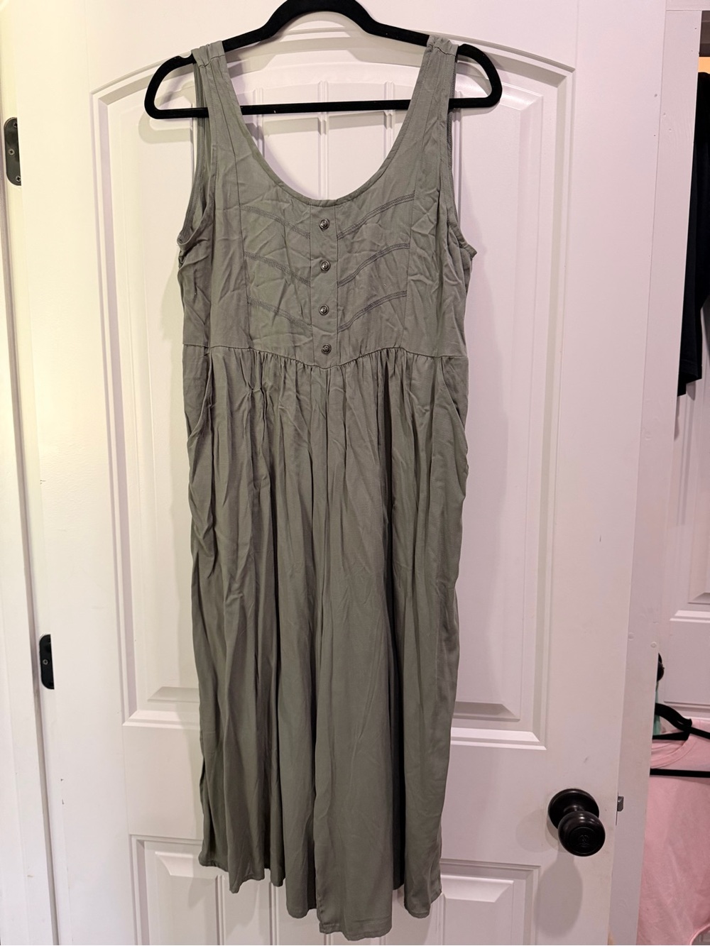 Sleeveless Button-Front Midi Jumpsuit in Sage Green
